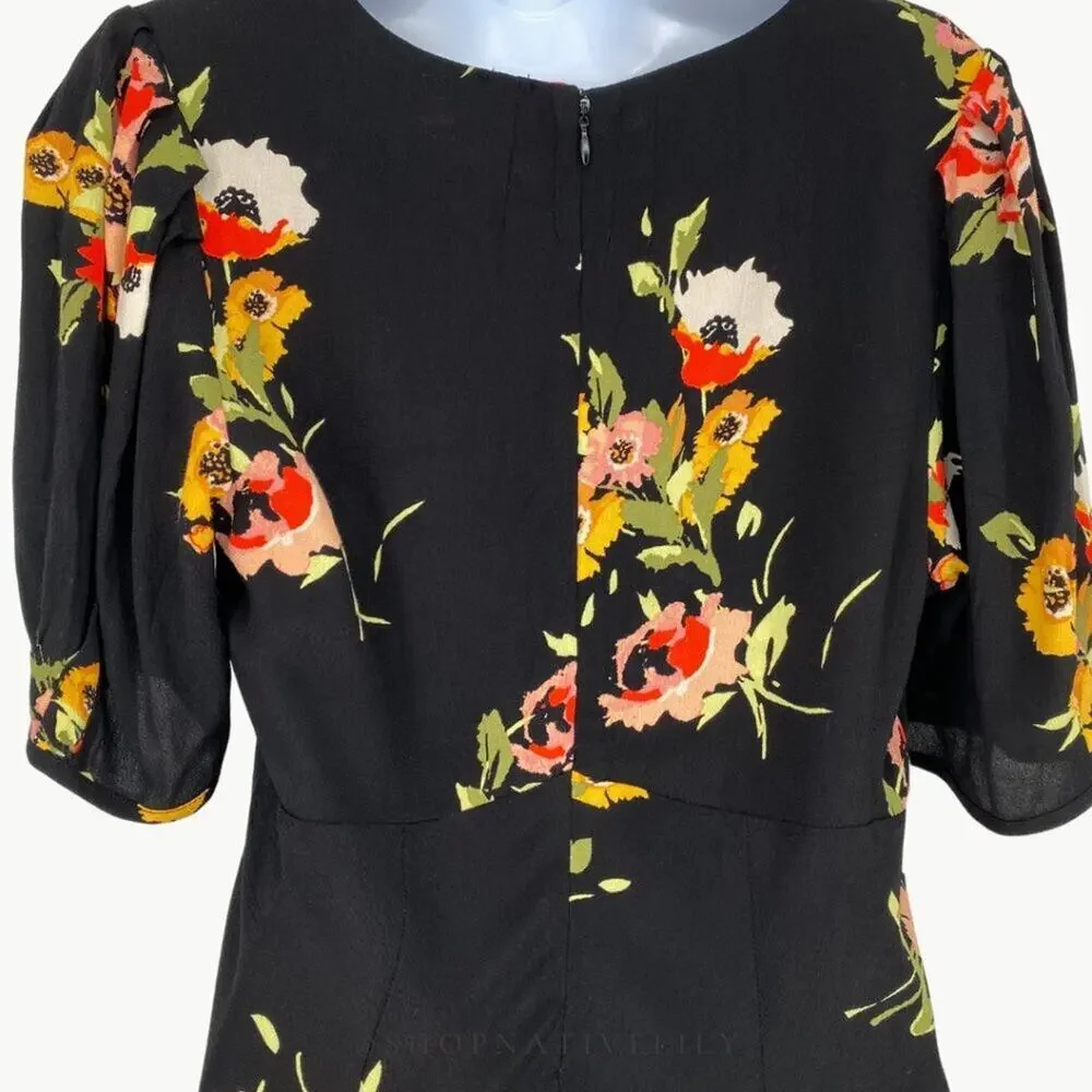 Free People Neon Garden Floral Mini Dress Size 4 Boho Puff Sleeve
